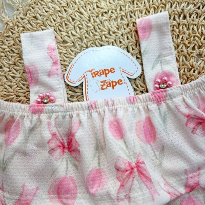Conj. Blusa Ciganinha Floral e Short Saia - Rose